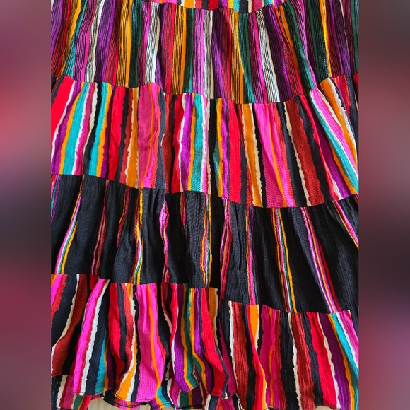 Vtg Carole Little Colorful Pattchwork tiered Midi skirt with an elastic waist 12 - Picture 2 of 6